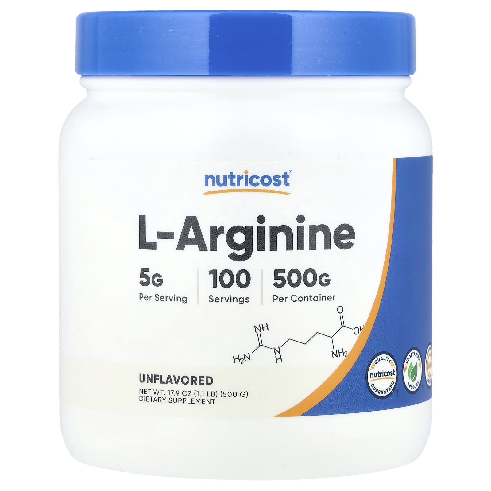 Nutricost, L-Arginine, Unflavored, 17.9 oz (500 g) - Image 1