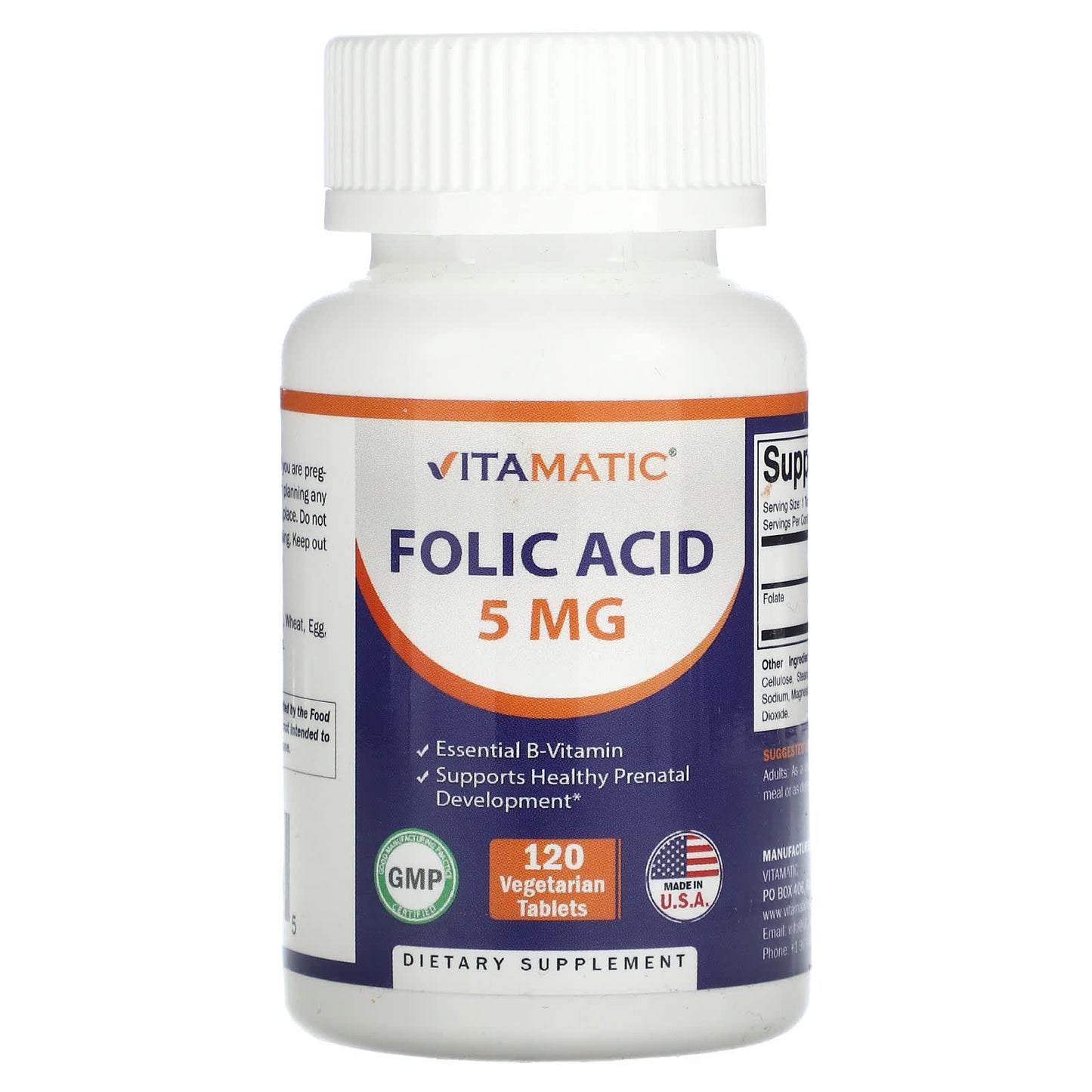 Vitamatic, Folic Acid , 5 mg , 120 Vegetarian Tablets - Image 1
