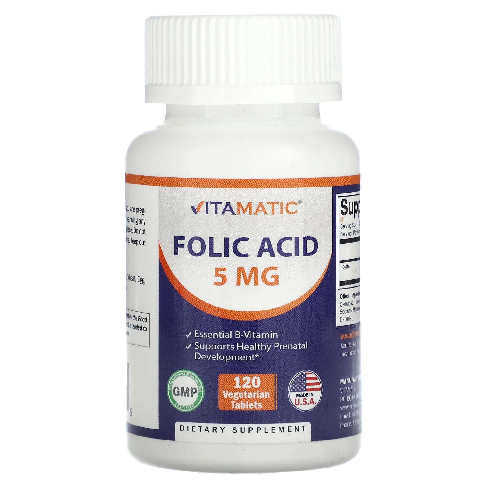 Vitamatic, Folic Acid , 5 mg , 120 Vegetarian Tablets - Image 1
