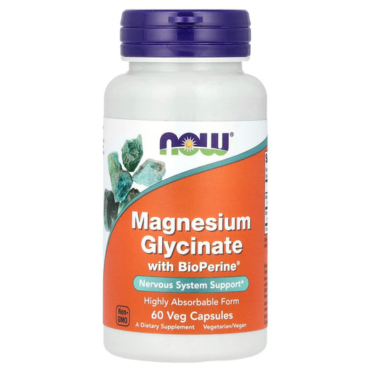 NOW Foods, Magnesium Glycinate With BioPerine®, 60 Veg Capsules - Image 1