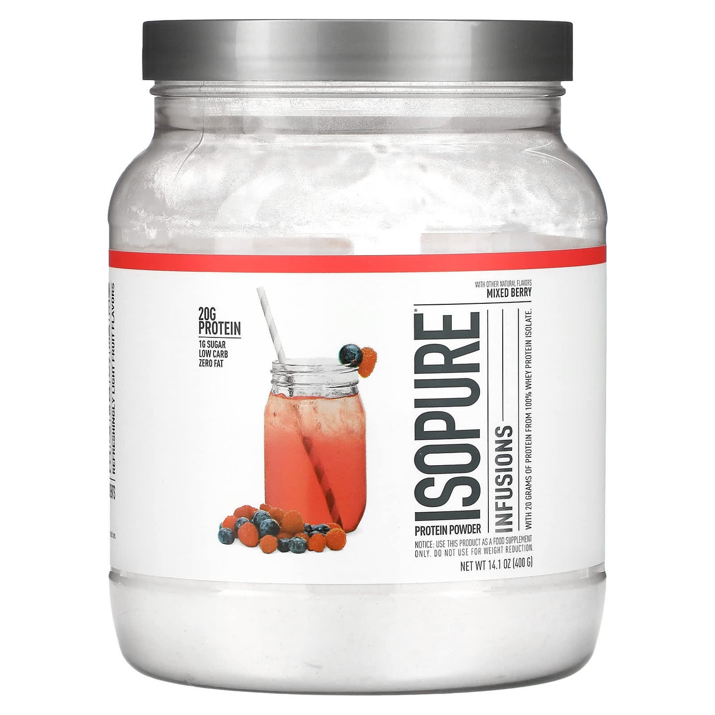 Isopure Infusions Protein Powder, Mixed Berry, 20g Protein Per Serving - Image 1