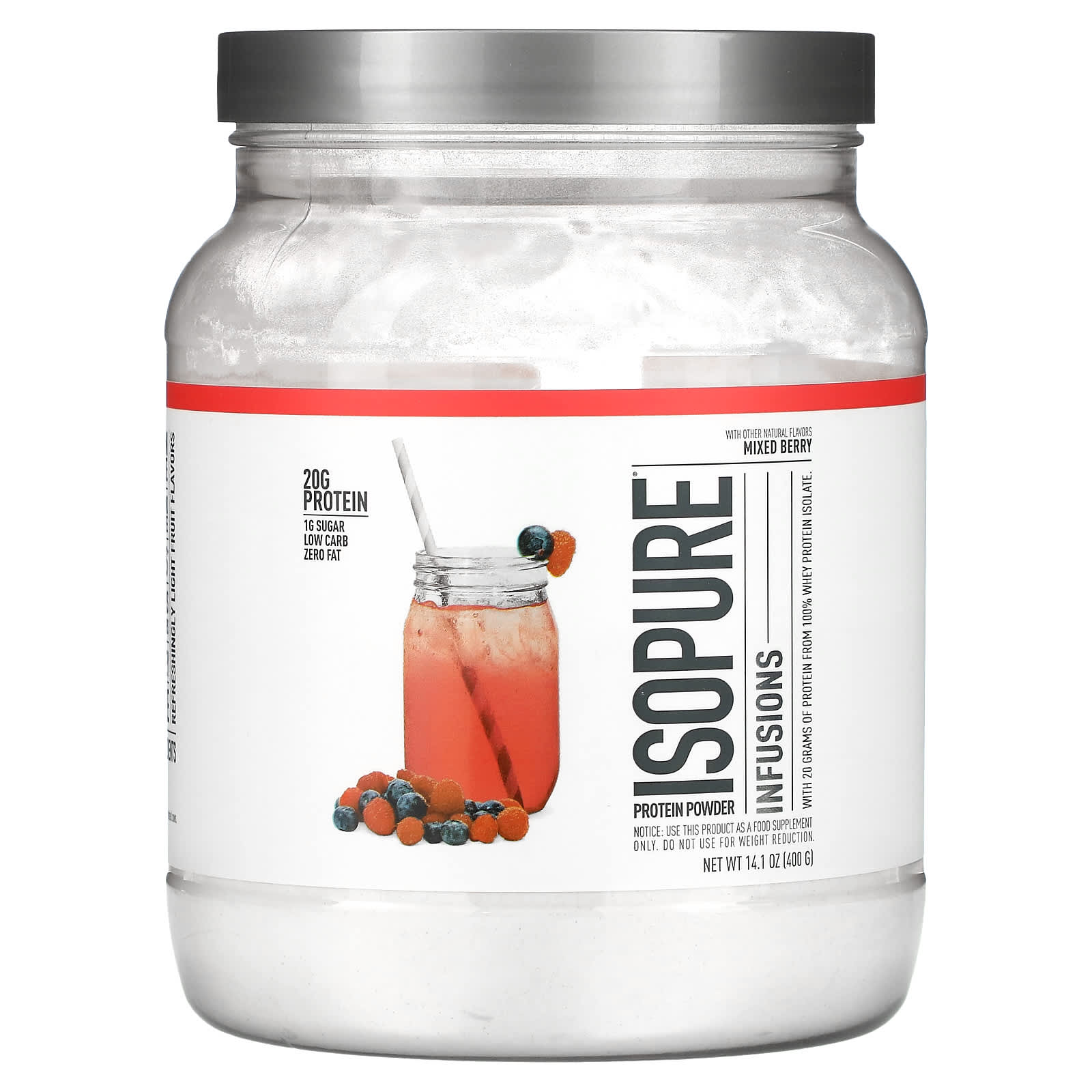 Isopure Infusions Protein Powder, Mixed Berry, 20g Protein Per Serving - Image 1