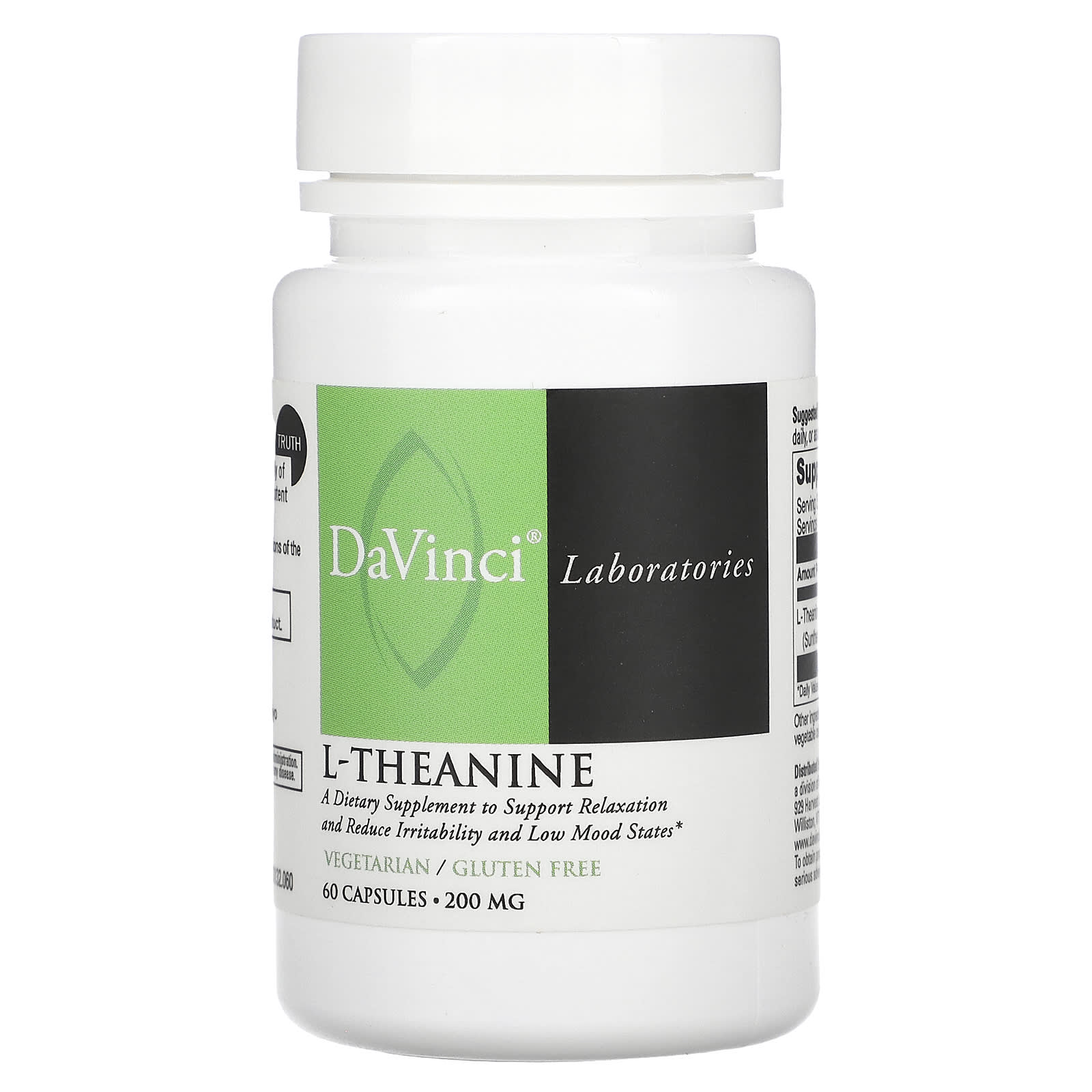 Support Relaxation with L-Theanine by DaVinci Laboratories - 200mg, 60 Capsules - Image 1