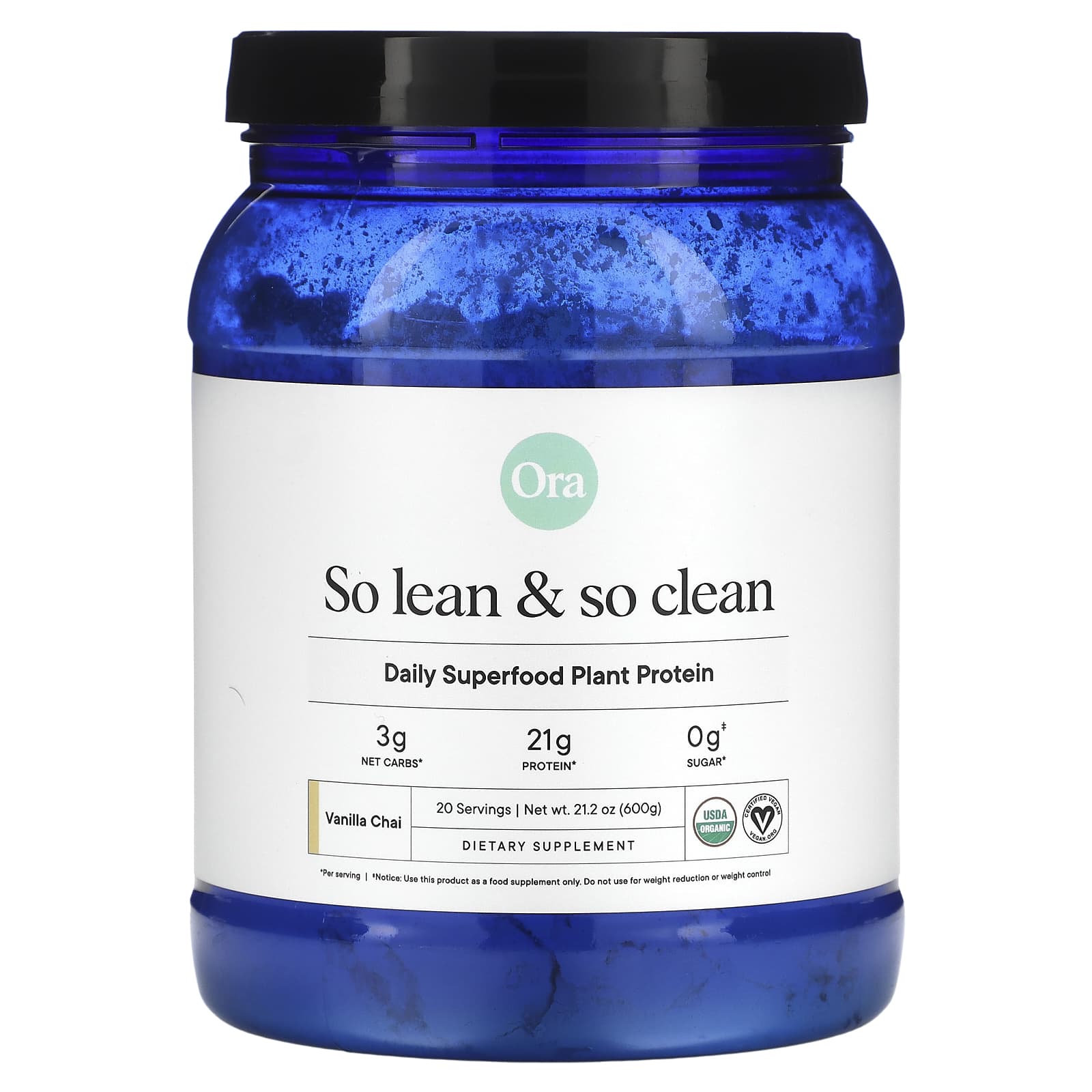 Ora, So Lean & So Clean, Daily Superfood Plant Protein, Vanilla Chai, 21.2 oz (600 g) - Image 1