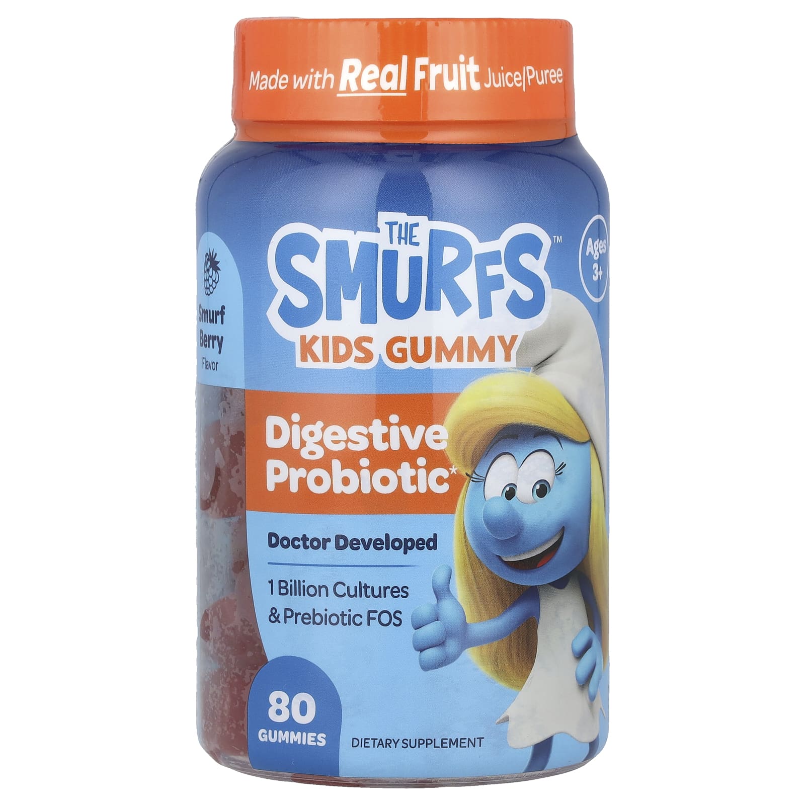 The Smurfs, Kids Gummy, Digestive Probiotic, Ages 3+, Smurf Berry , 80 Gummies - Image 1