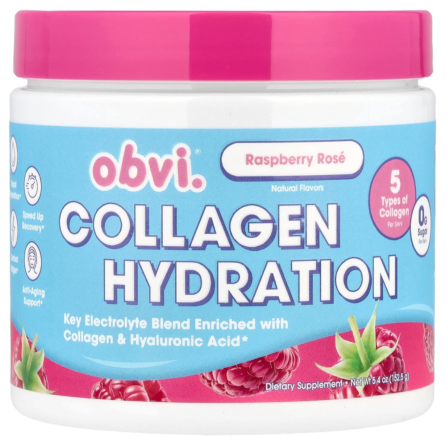 Obvi, Collagen Hydration, Raspberry Rose, 5.4 oz (152.5 g) - Image 1