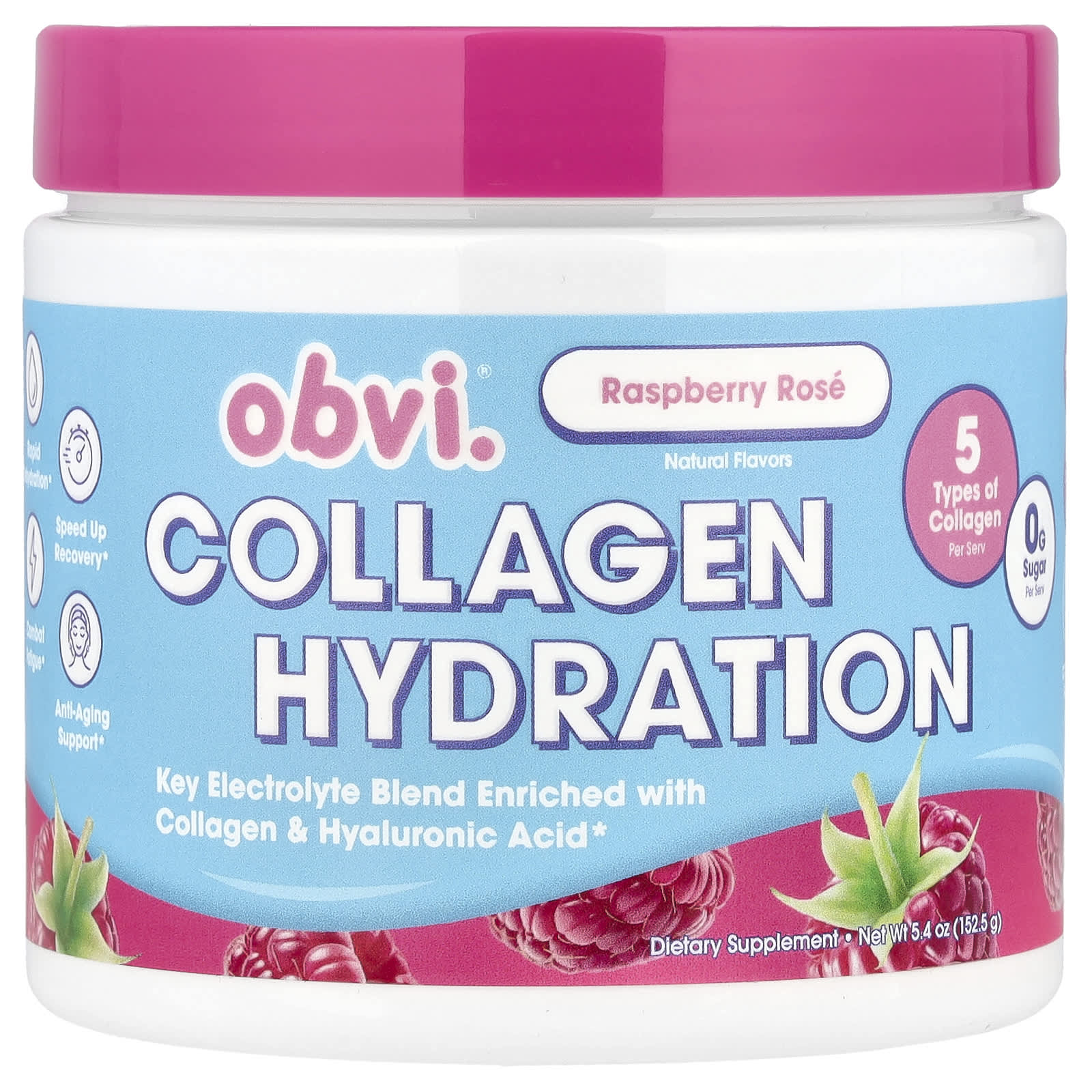 Obvi, Collagen Hydration, Raspberry Rose, 5.4 oz (152.5 g) - Image 1