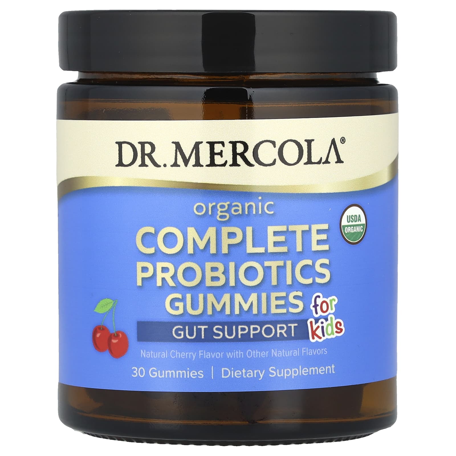 Dr. Mercola, Organic Complete Probiotics Gummies, For Kids, Natural Cherry, 10 mg (1 Billion CFU), 30 Gummies