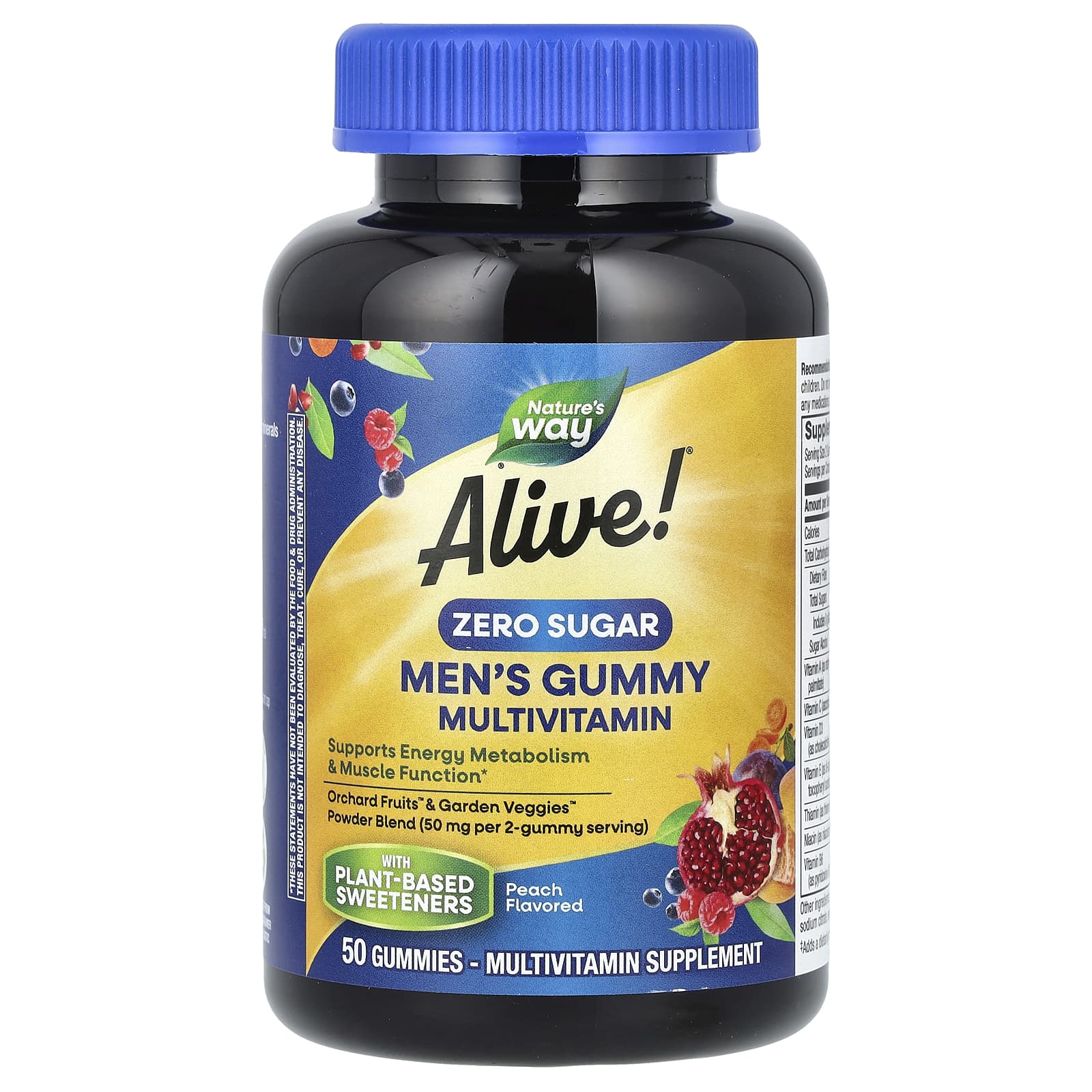 Nature's Way, Alive! Men's Gummy Multivitamin, Zero Sugar, Peach, 50 Gummies