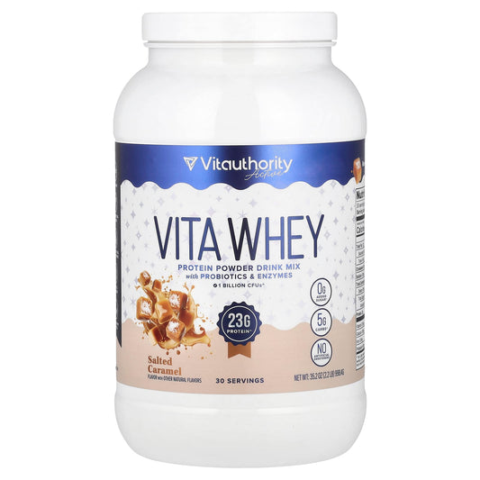 Vitauthority, Active, Vita Whey Protein Powder, Salted Caramel, 2.2 lb (998.4 g) - Image 1