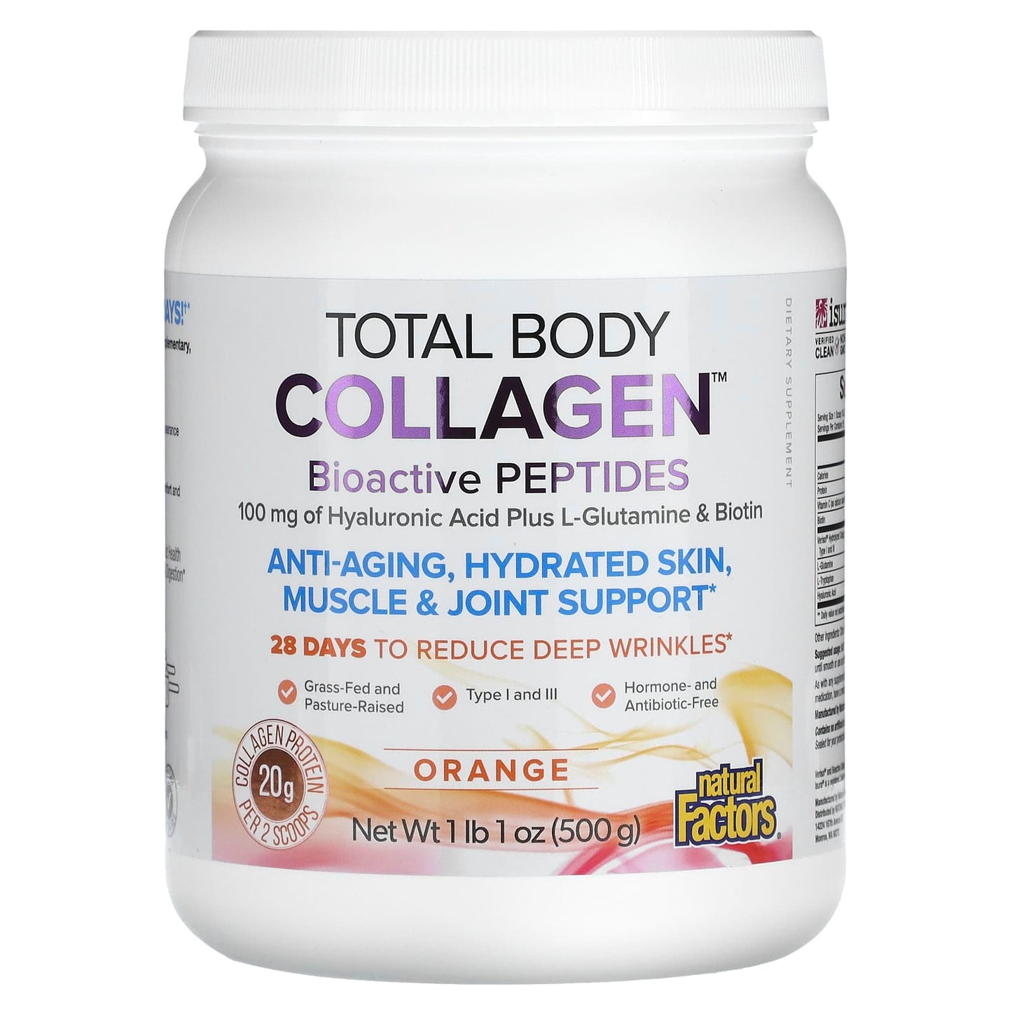 Natural Factors, Total Body Collagen, Bioactive Peptides, Orange, 1 lb 1 oz (500 g) - Image 1
