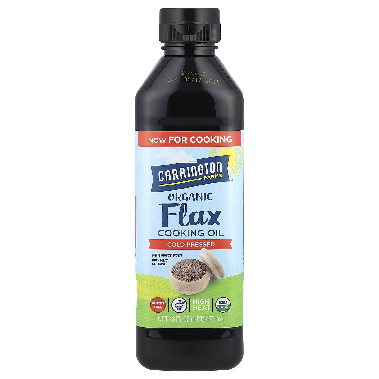 Carrington Farms USDA Organic Flax Cooking Oil for High Heat, 16 fl oz - Image 1