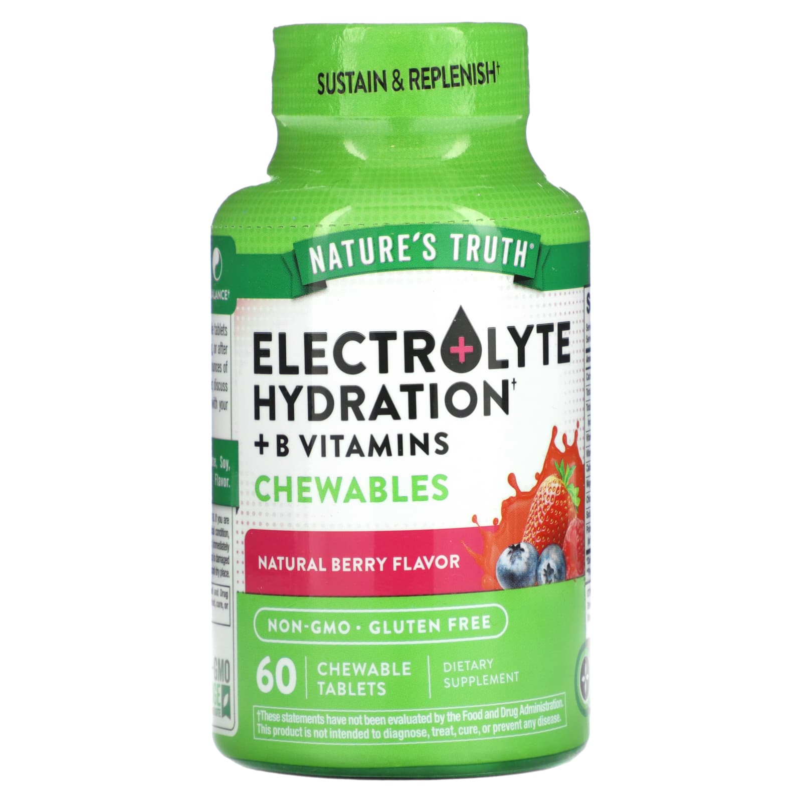 Nature's Truth, Electrolyte Hydration + B Vitamins Chewables, Natural Berry, 60 Chewable Tablets - Image 1