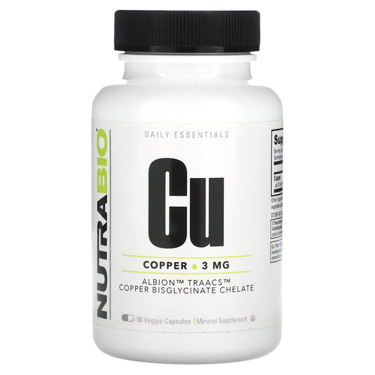 NutraBio, Copper, 3 mg, 90 Veggie Capsules - Image 1