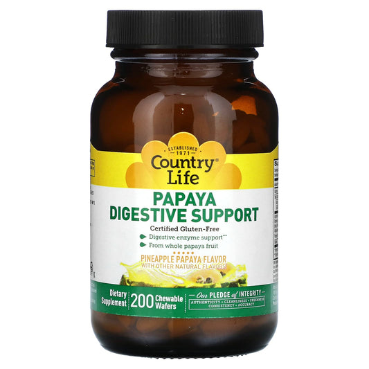 Country Life, Papaya Digestive Support, Pineapple Papaya, 200 Chewable Wafers
