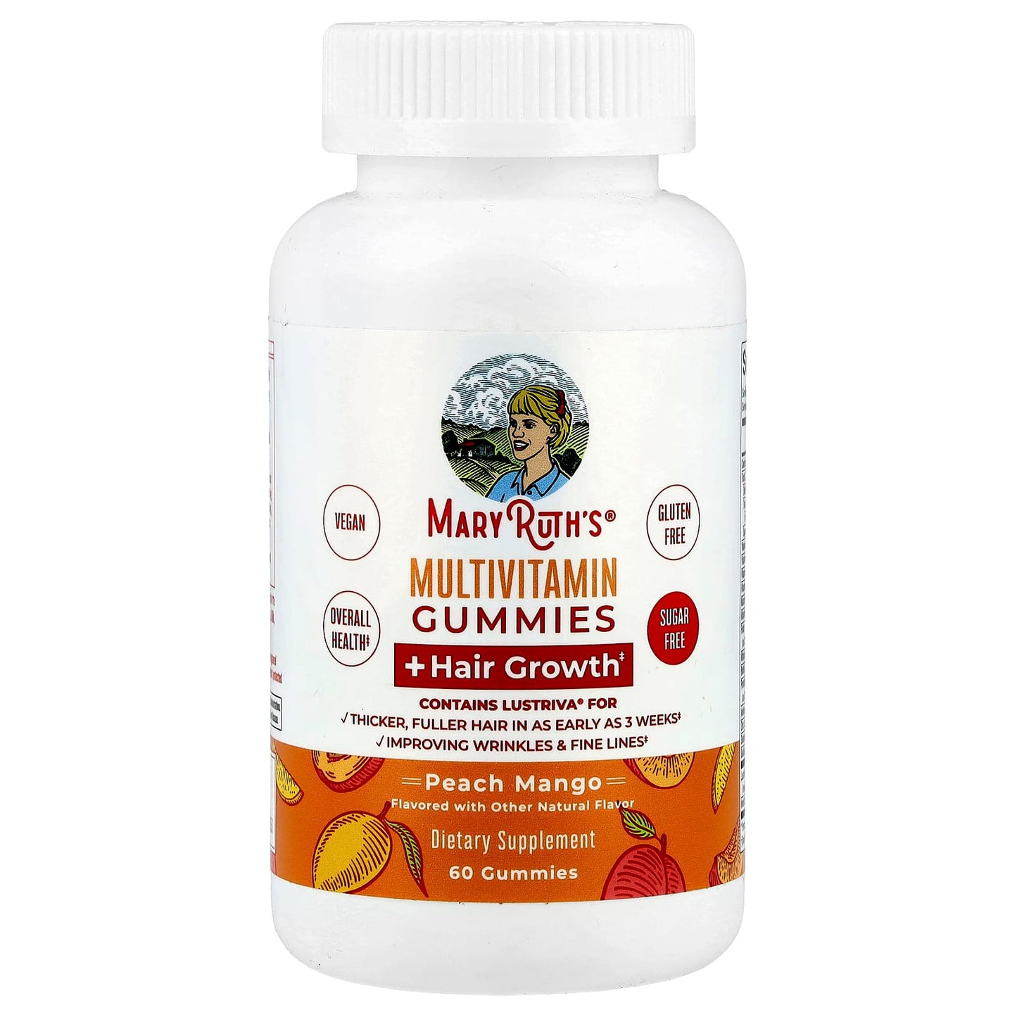 MaryRuth's, Multivitamin Gummies + Hair Growth, Peach Mango, 60 Gummies - Image 1