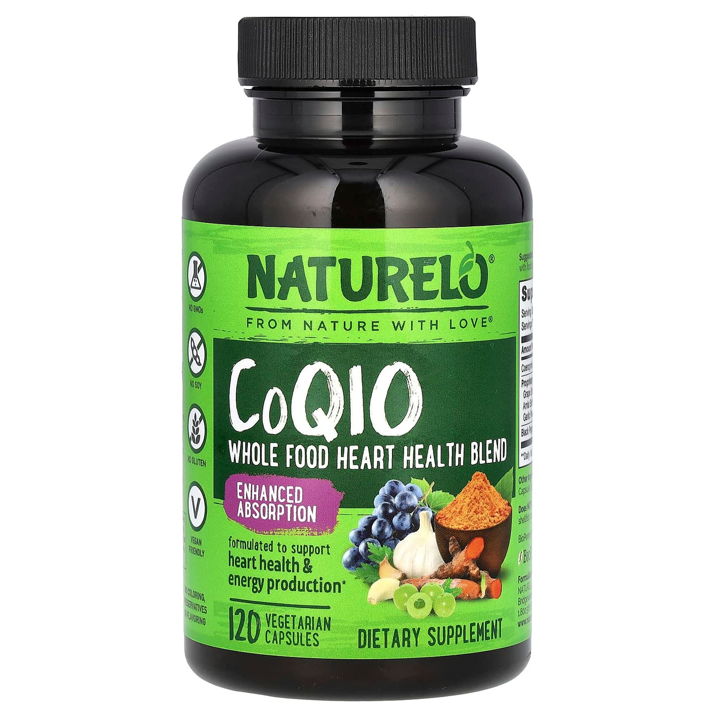 NATURELO, CoQ10, Whole Food Heart Health Blend, 120 Vegetarian Capsules - Image 1