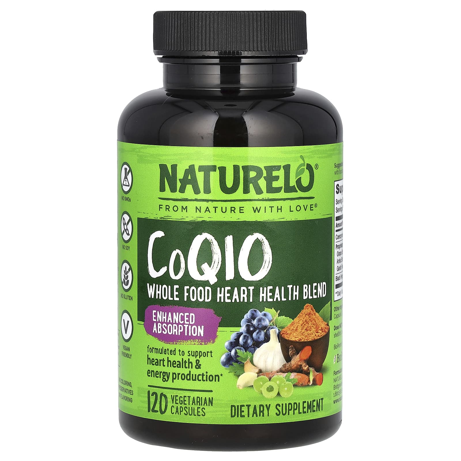 NATURELO, CoQ10, Whole Food Heart Health Blend, 120 Vegetarian Capsules - Image 1