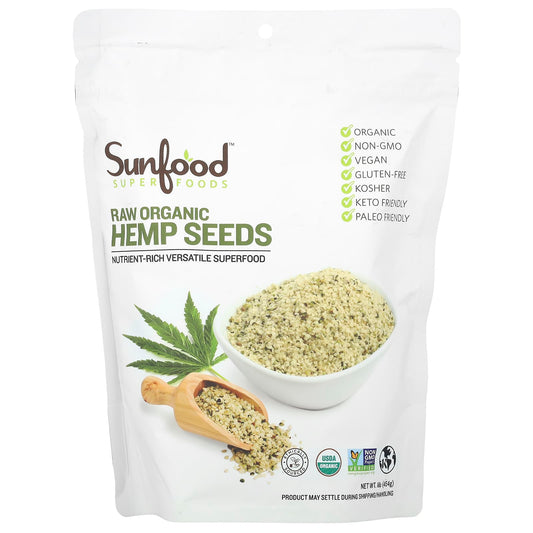 Sunfood, Superfoods, Raw Organic Hemp Seeds, 1 lb (454 g) - Image 1