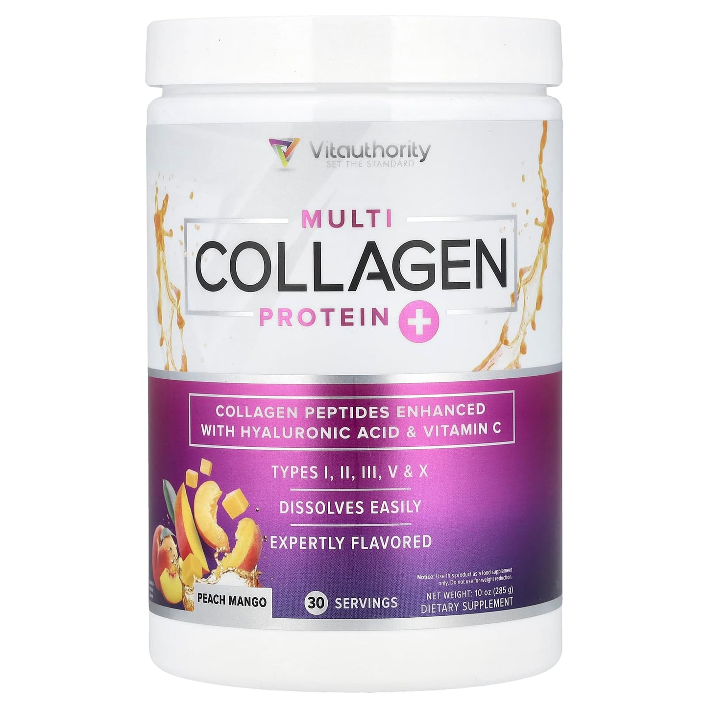 Vitauthority, Multi Collagen Protein+, Peach Mango , 10 oz (285 g) - Image 1