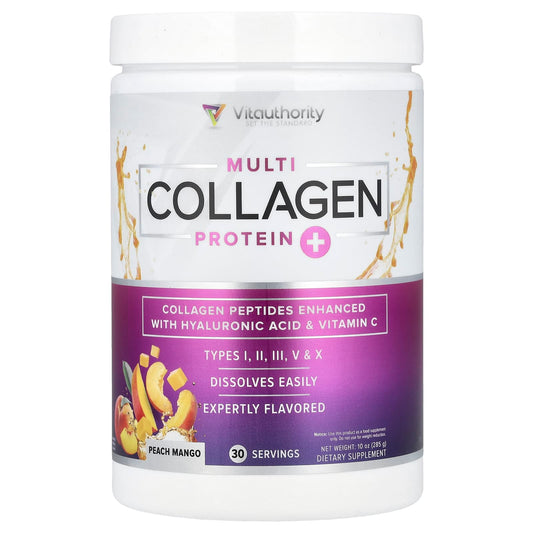 Vitauthority, Multi Collagen Protein+, Peach Mango , 10 oz (285 g) - Image 1