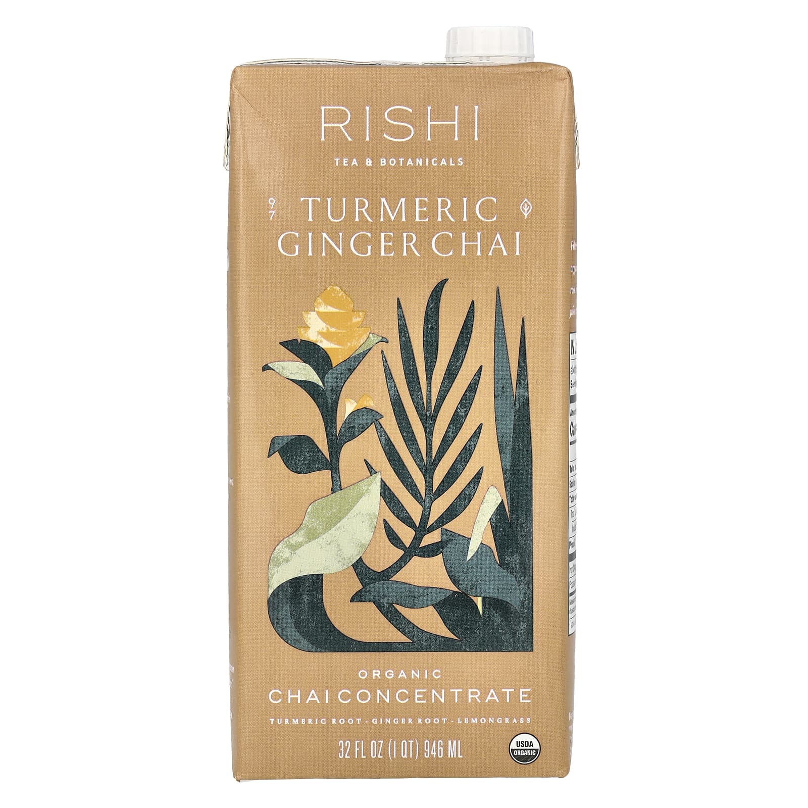 Rishi Tea, Organic Chai Concentrate, Turmeric Ginger Chai, Caffeine Free, 32 fl oz (946 ml) - Image 1