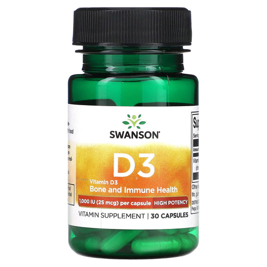 Swanson, Vitamin D3, High Potency, 25 mcg (1,000 IU), 30 Capsules - Image 1