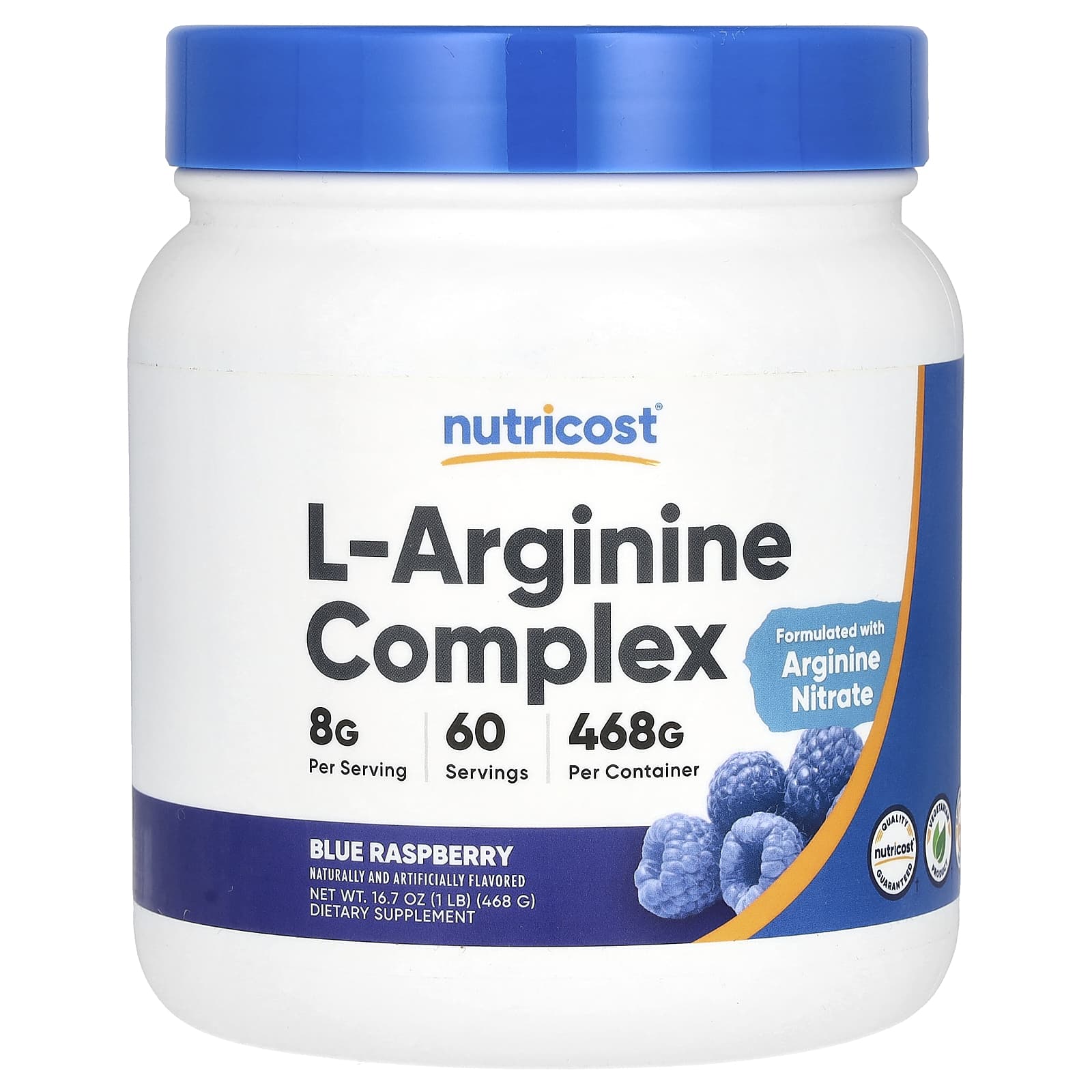 Nutricost, L-Arginine Complex, Blue Raspberry, 16.7 oz (468 g) - Image 1