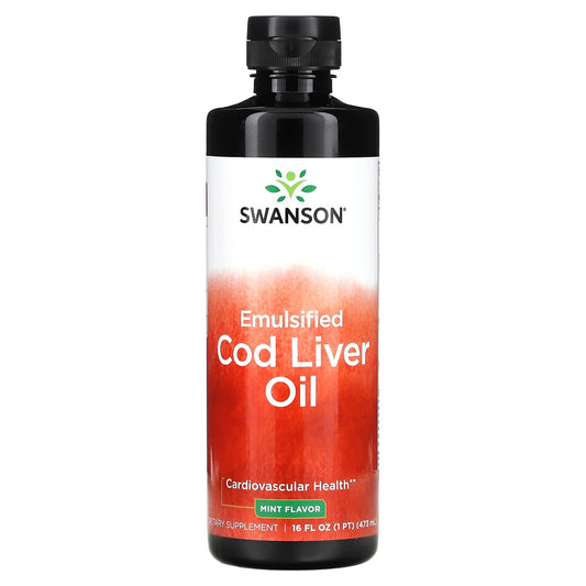 Swanson, Emulsified Cod Liver Oil, Mint, 16 fl oz (473 ml) - Image 1