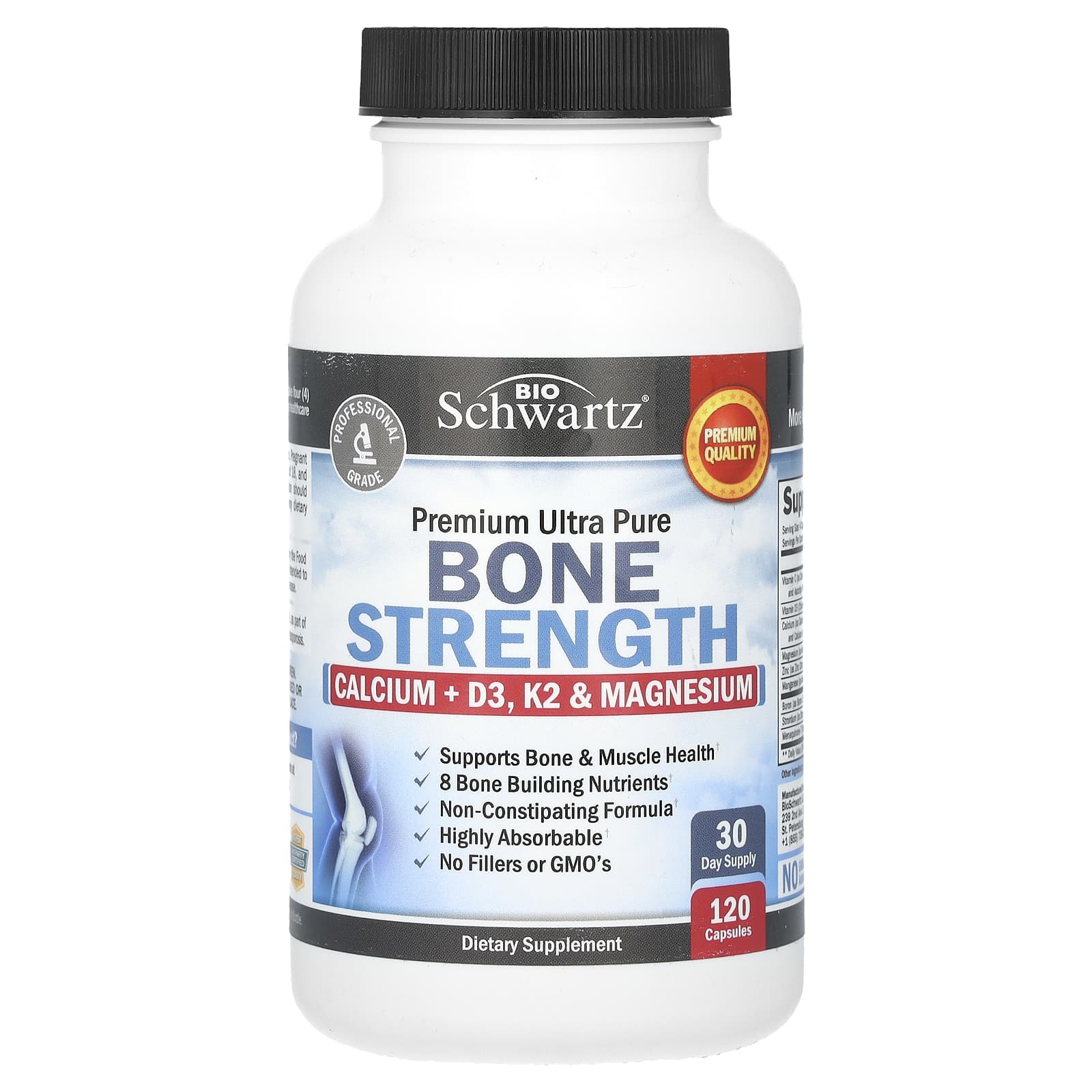 BioSchwartz Premium Ultra Pure Bone Strength Support - Calcium, D3, K2 & Magnesium - Image 1