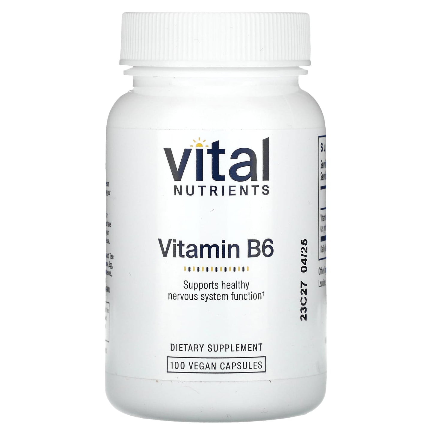 Vital Nutrients, Vitamin B6, 100 Vegan Capsules (100 mg per Capsule) - Image 1