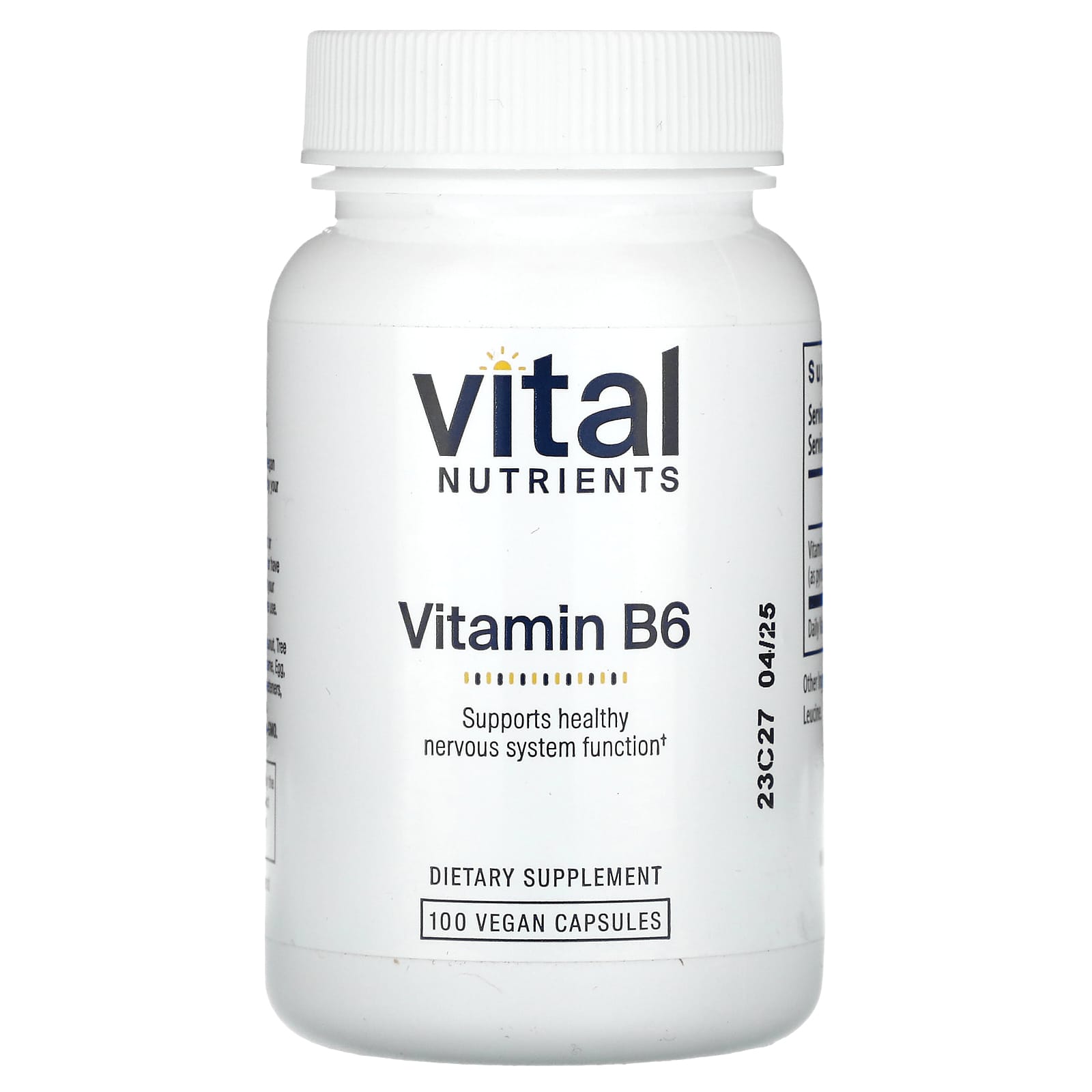 Vital Nutrients, Vitamin B6, 100 Vegan Capsules (100 mg per Capsule) - Image 1