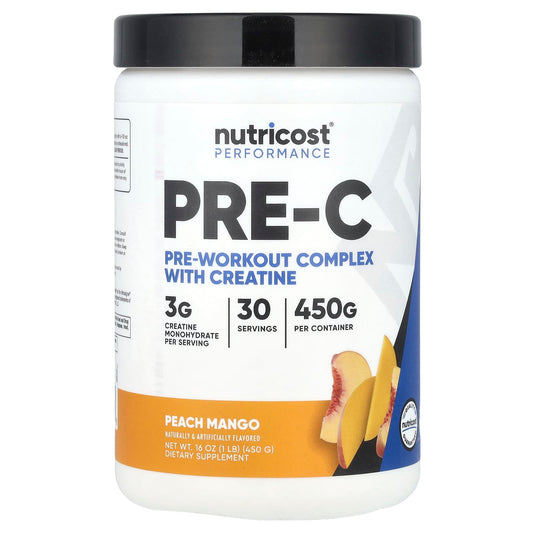 Nutricost, Performance, Pre-C, Pre-Workout Complex With Creatine, Peach Mango, 1 lb (450 g) - Image 1
