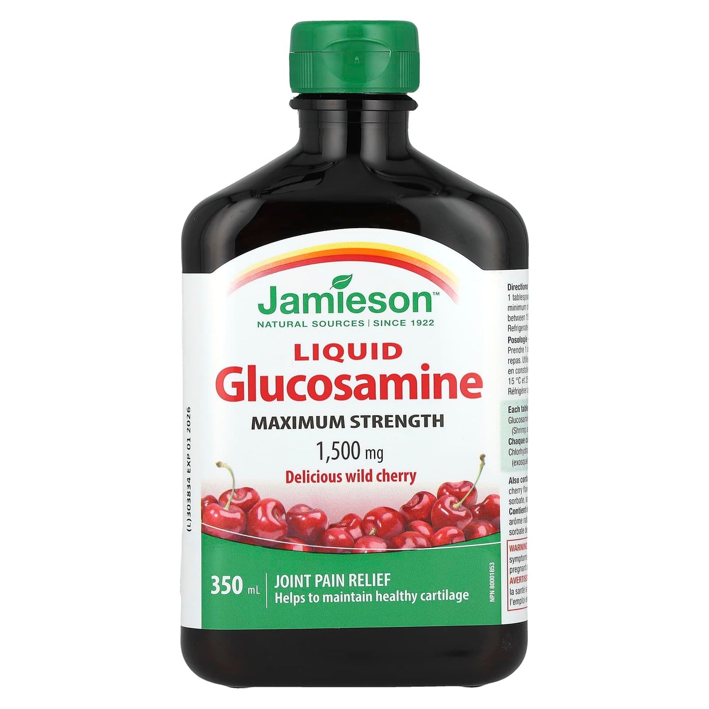 Jamieson Liquid Glucosamine - Maximum Strength Wild Cherry Flavor, 1,500mg, 350ml - Image 1