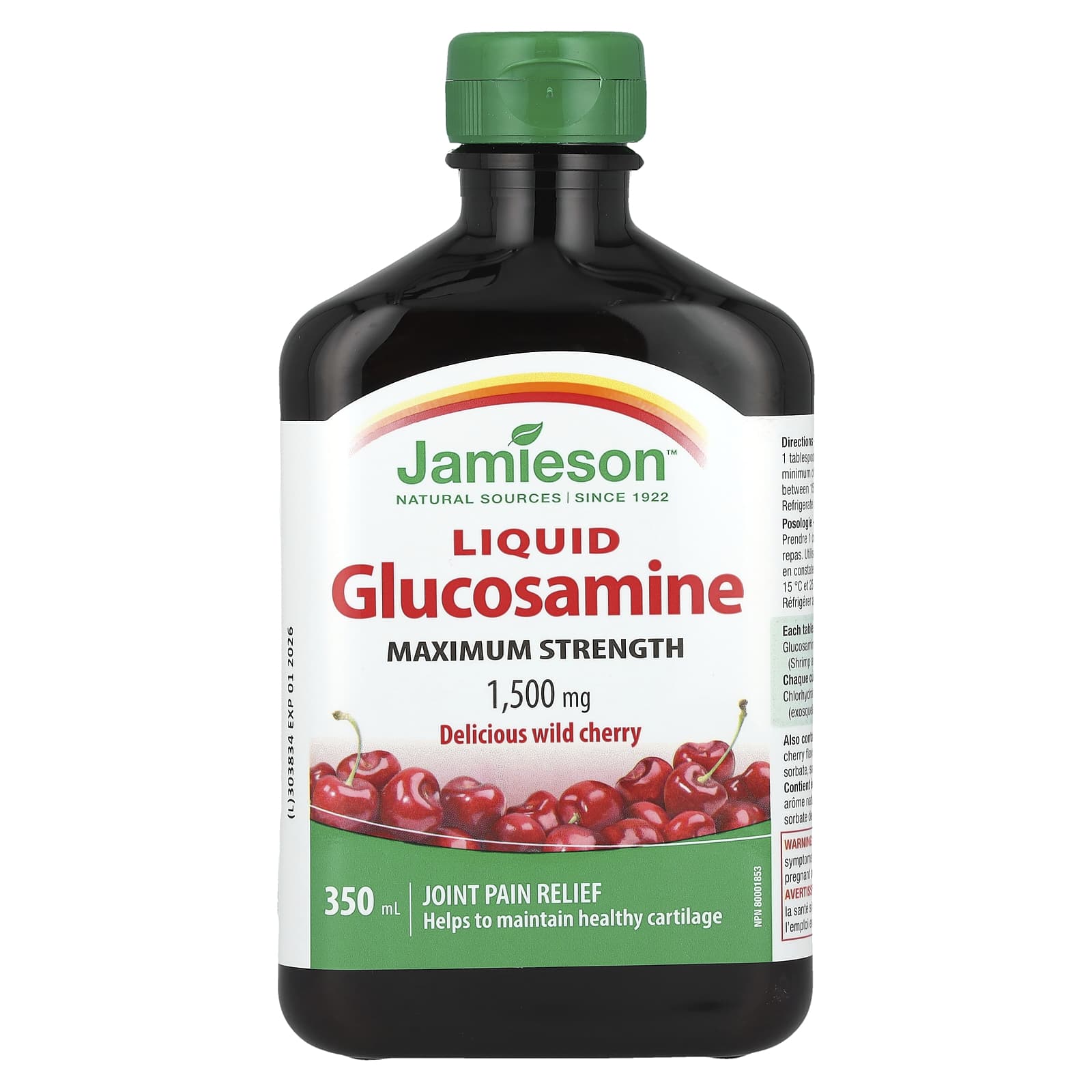 Jamieson Liquid Glucosamine - Maximum Strength Wild Cherry Flavor, 1,500mg, 350ml - Image 1