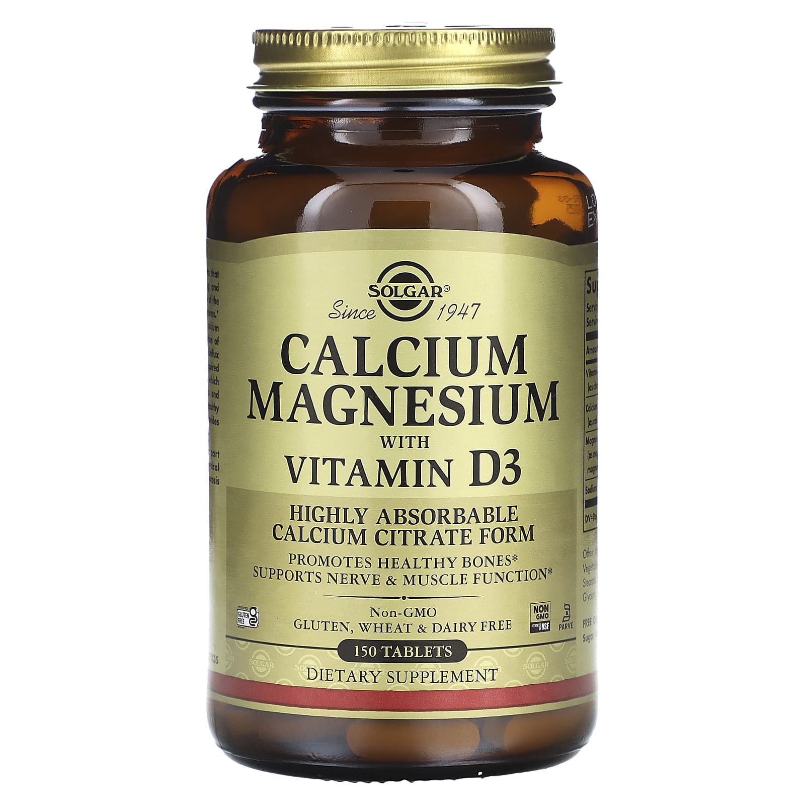 Solgar, Calcium Magnesium with Vitamin D3, 150 Tablets - Image 1
