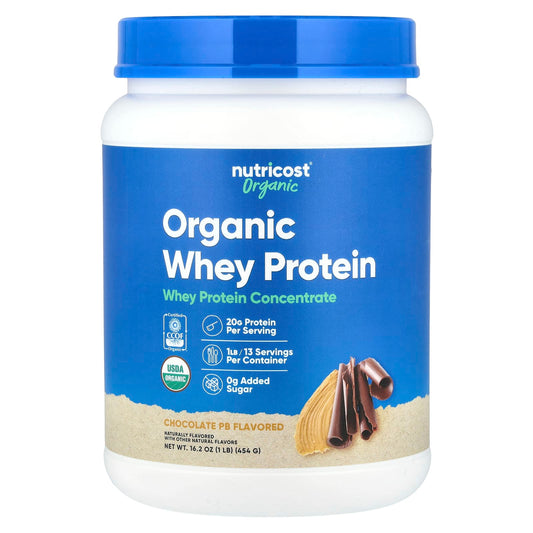 Nutricost, Organic Whey Protein, Chocolate PB, 1 lb (454 g) - Image 1