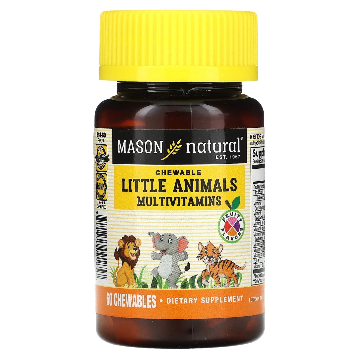 Mason Natural, Little Animals Multivitamins, Fruity, 60 Chewables - Image 1
