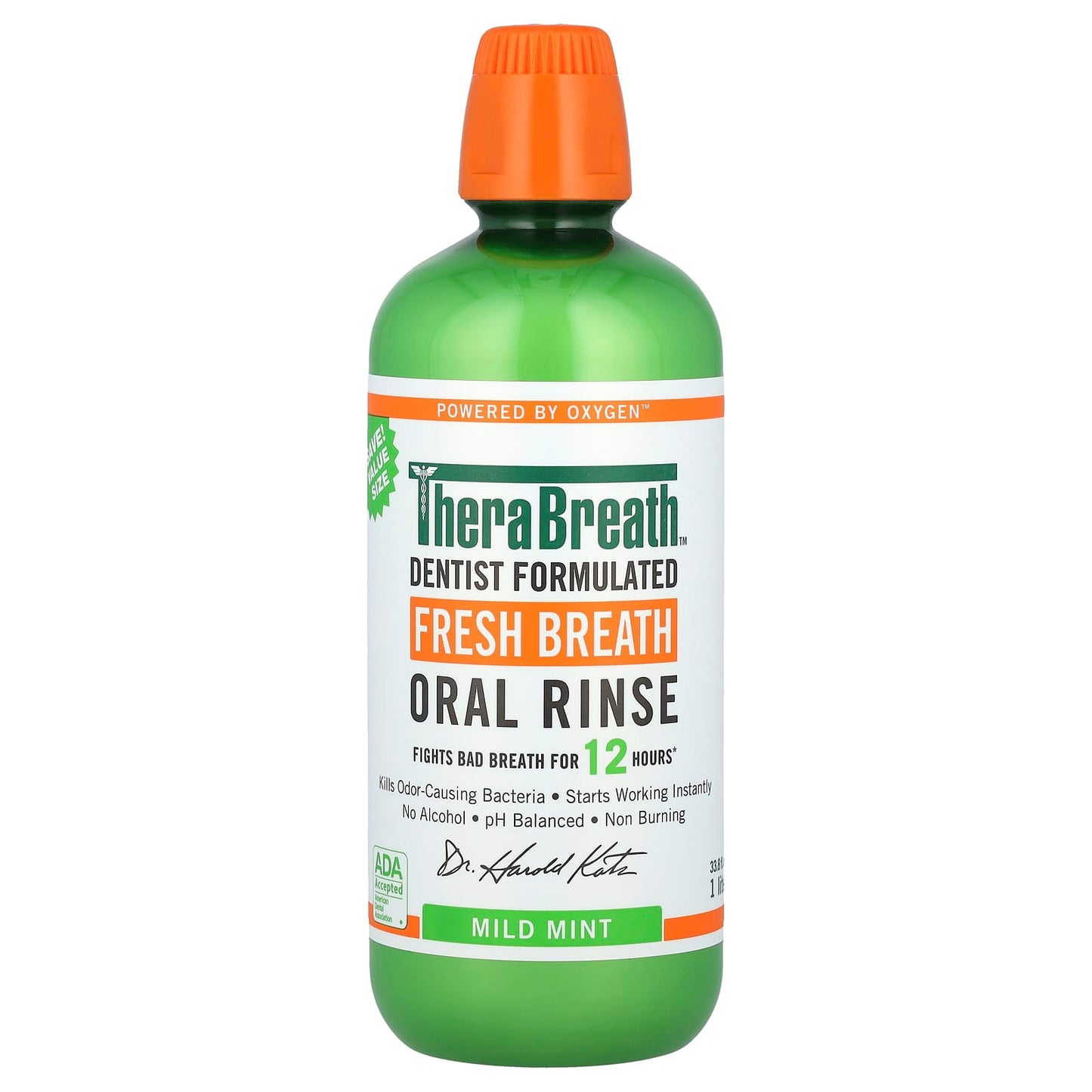TheraBreath, Fresh Breath Oral Rinse, Mild Mint , 33.8 fl oz (1 l) - Image 1