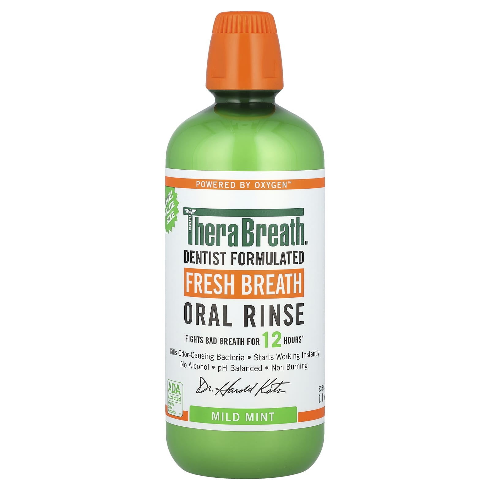 TheraBreath, Fresh Breath Oral Rinse, Mild Mint , 33.8 fl oz (1 l) - Image 1