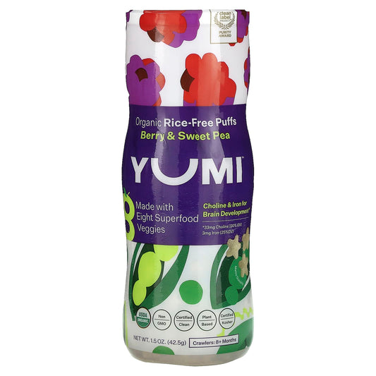 Yumi, Organic Rice-Free Puffs, 8+ Months, Berry & Sweet Pea, 1.5 oz (42.5 g) - Image 1