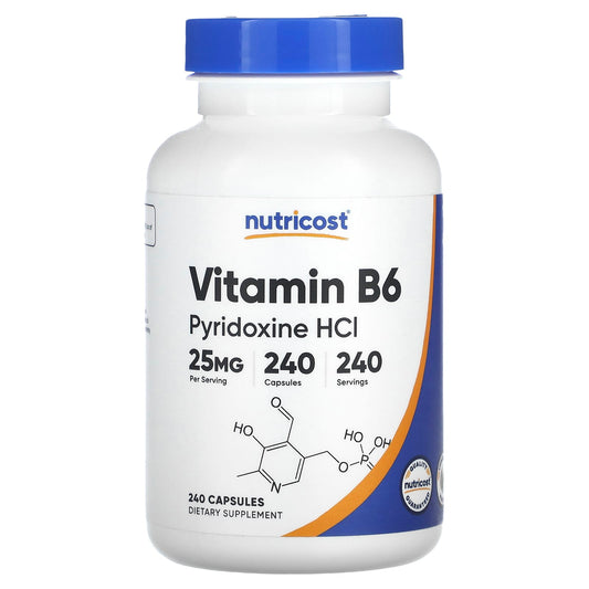 Nutricost, Vitamin B6, Pyridoxine HCl, 25 mg, 240 Capsules - Image 1