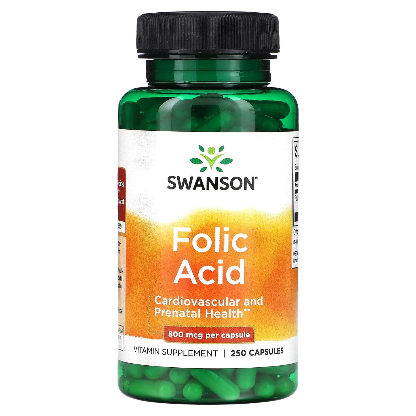 Swanson, Folic Acid, 800 mcg, 250 Vegan Capsules - Image 1