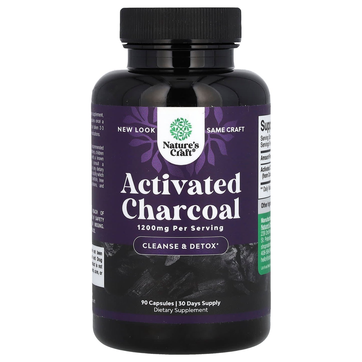 Nature's Craft, Activated Charcoal, 90 Capsules (400 mg per Capsule) - Image 1