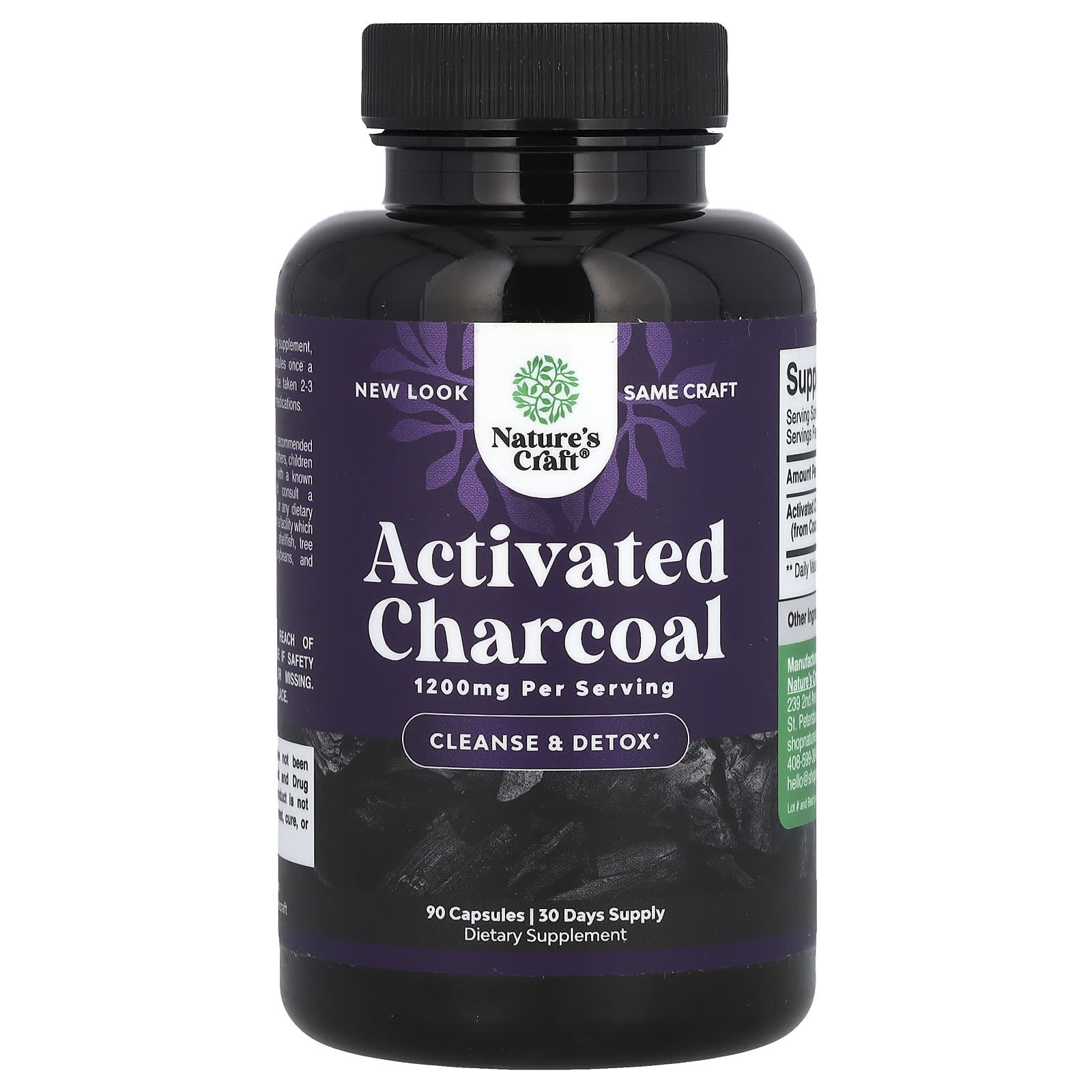 Nature's Craft, Activated Charcoal, 90 Capsules (400 mg per Capsule) - Image 1