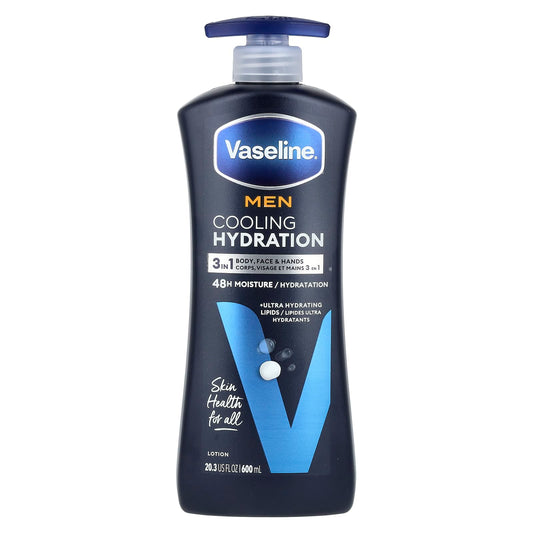 Vaseline, Men, Cooling Hydration, 3 in 1 Body, Face & Hands Lotion, 20.3 fl oz (600 ml) - Image 1