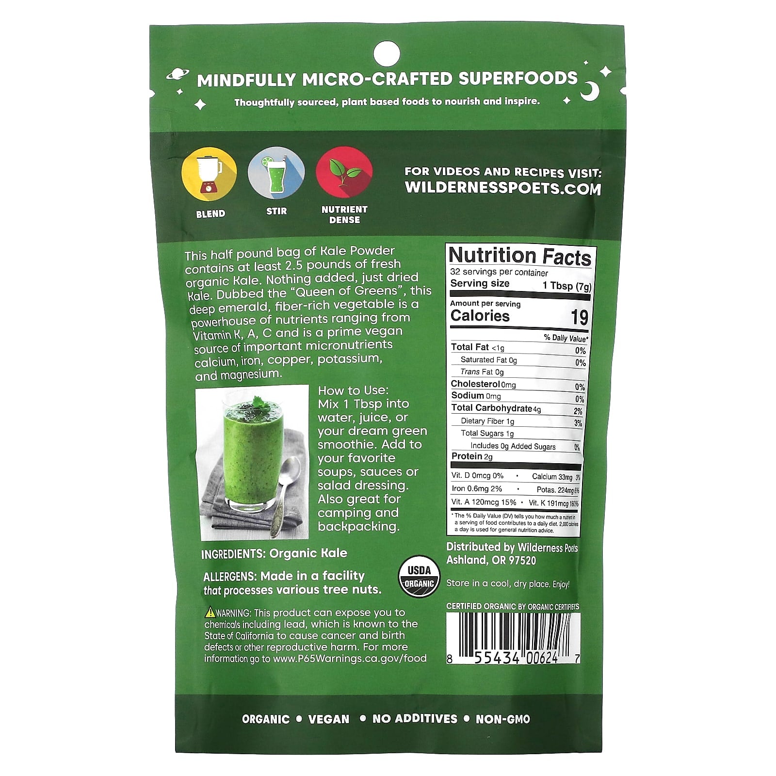 Wilderness Poets, Organic Kale Powder, 8 oz (226 g) - Image 2