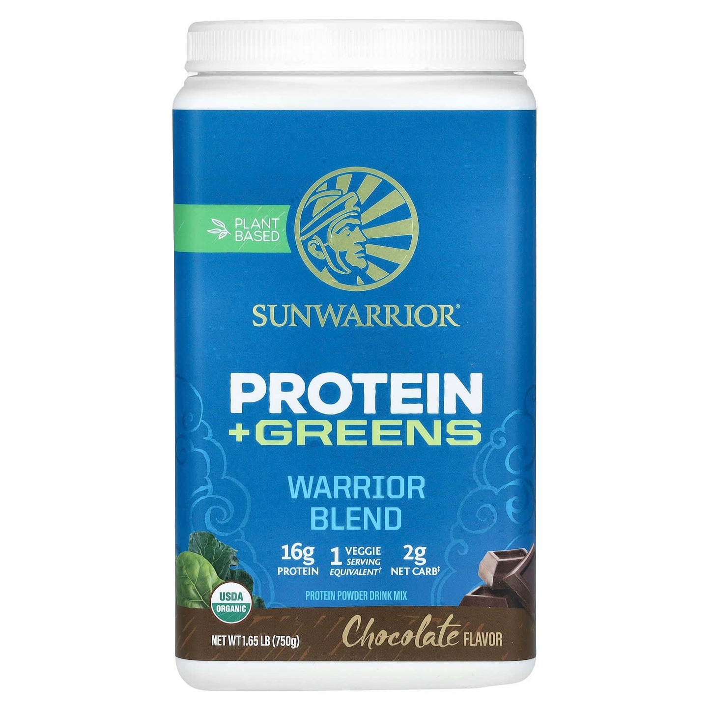 Sunwarrior, Warrior Blend, Protein + Greens, Chocolate, 1.65 lb (750 g) - Image 1