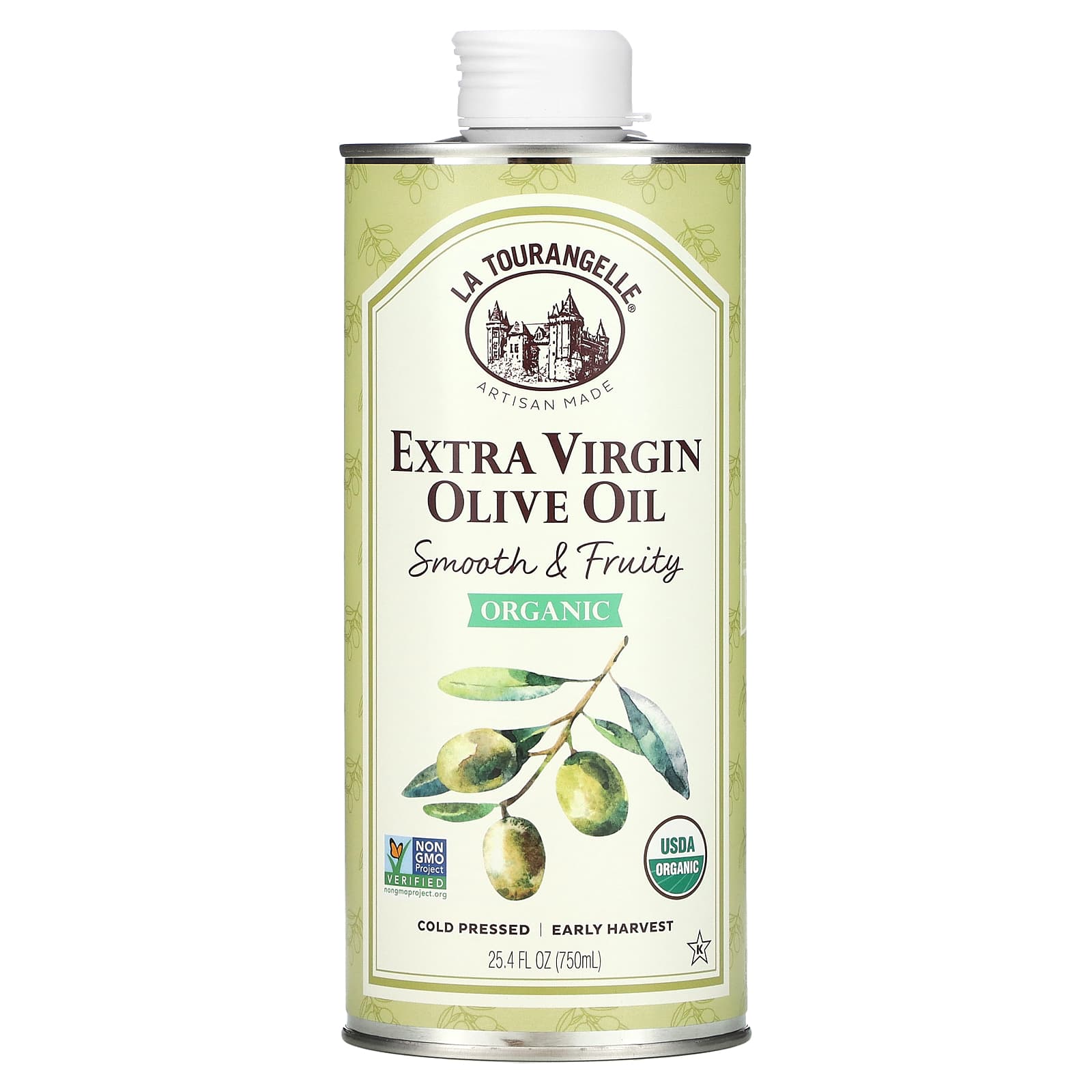 La Tourangelle, Organic Extra Virgin Olive Oil, Smooth & Fruity, 25.4 fl oz (750 ml) - Image 1