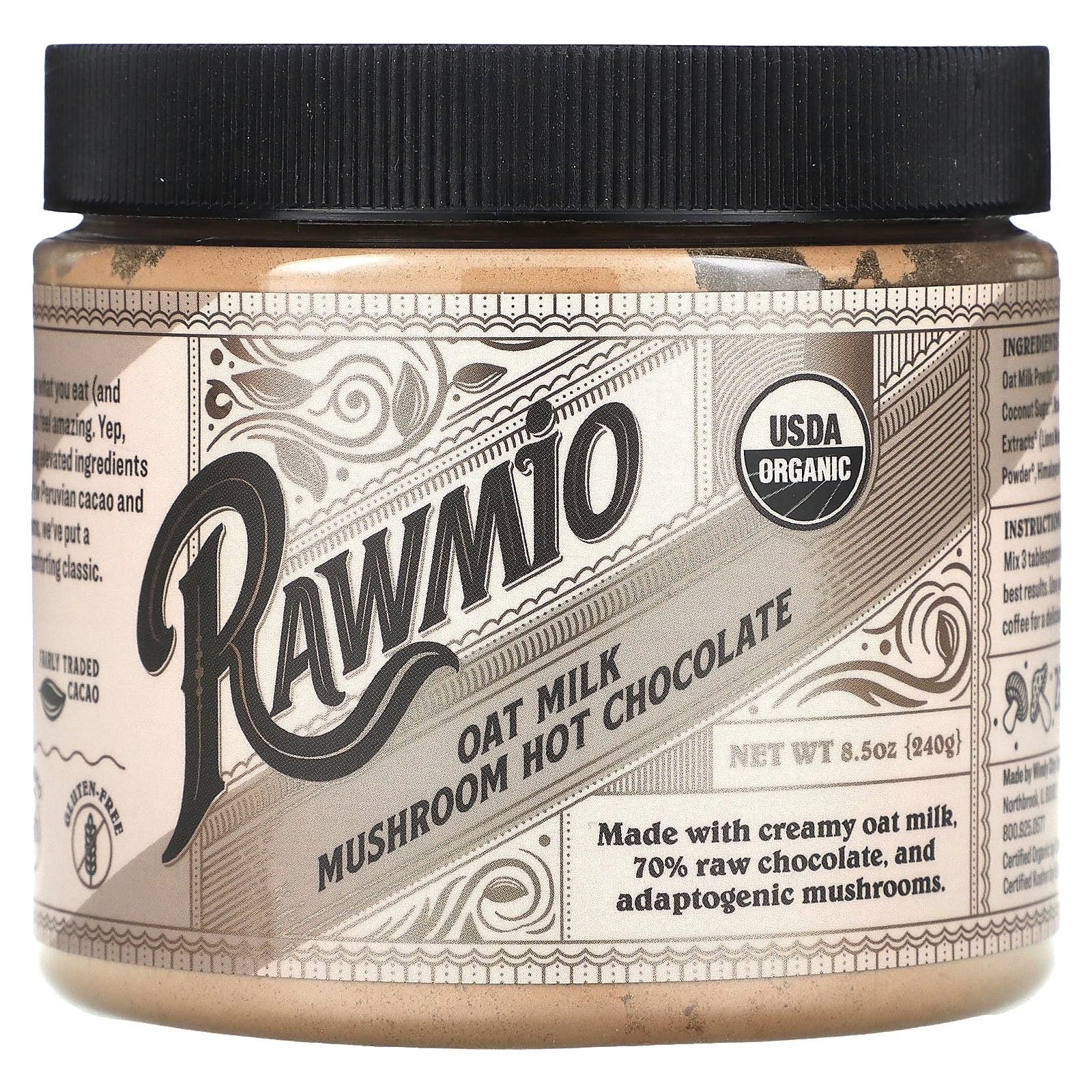 Rawmio, Oat Milk Mushroom Hot Chocolate, 8.5 oz (240 g) - Image 1